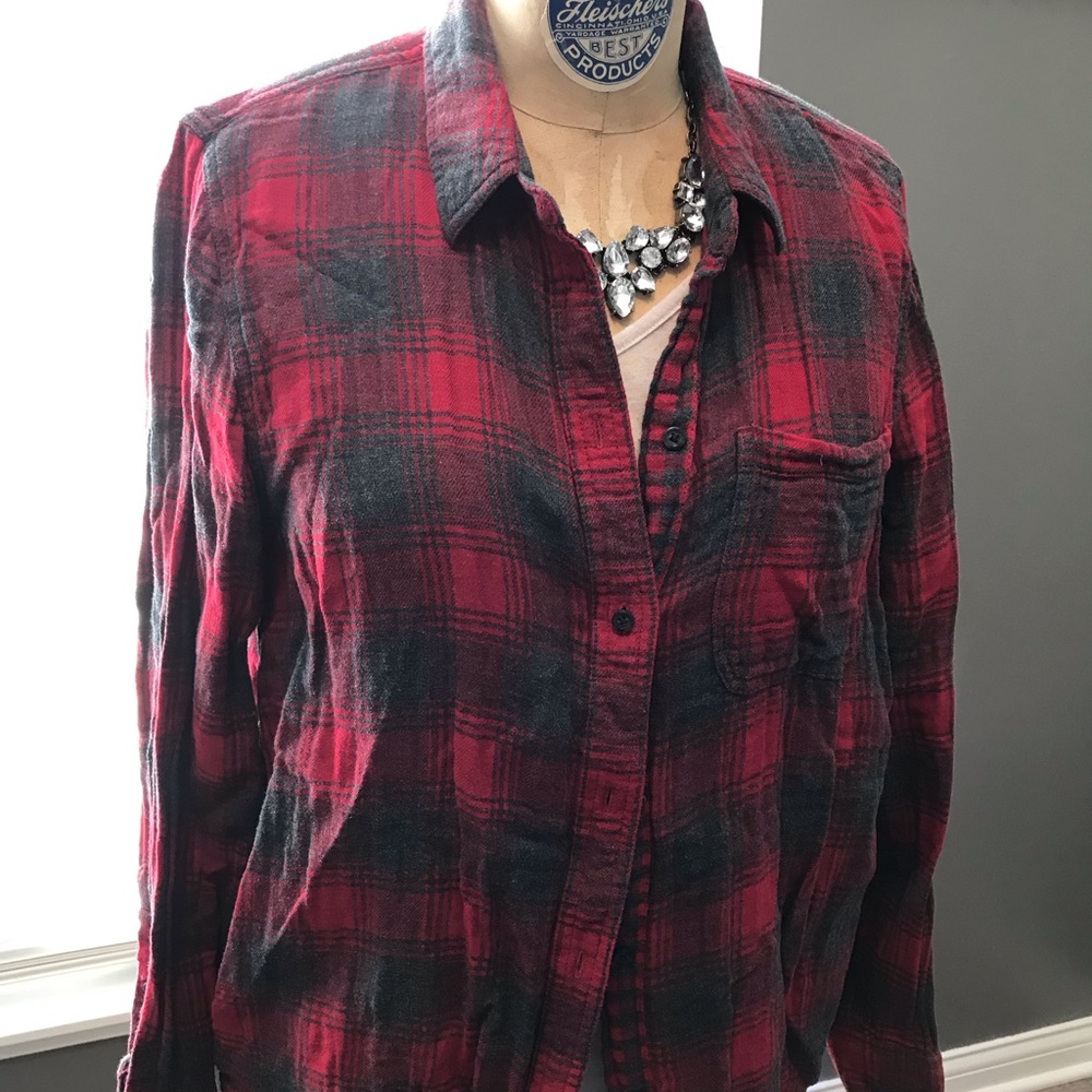Madewell Grey and Red Flannel